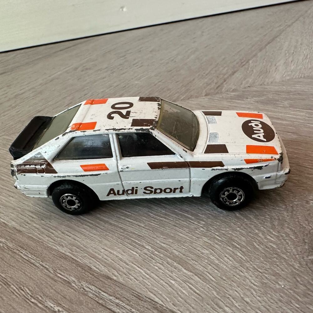 Vintage Matchbox 1982 Audi Quattro Diecast Sport Race Car White Brown Orange